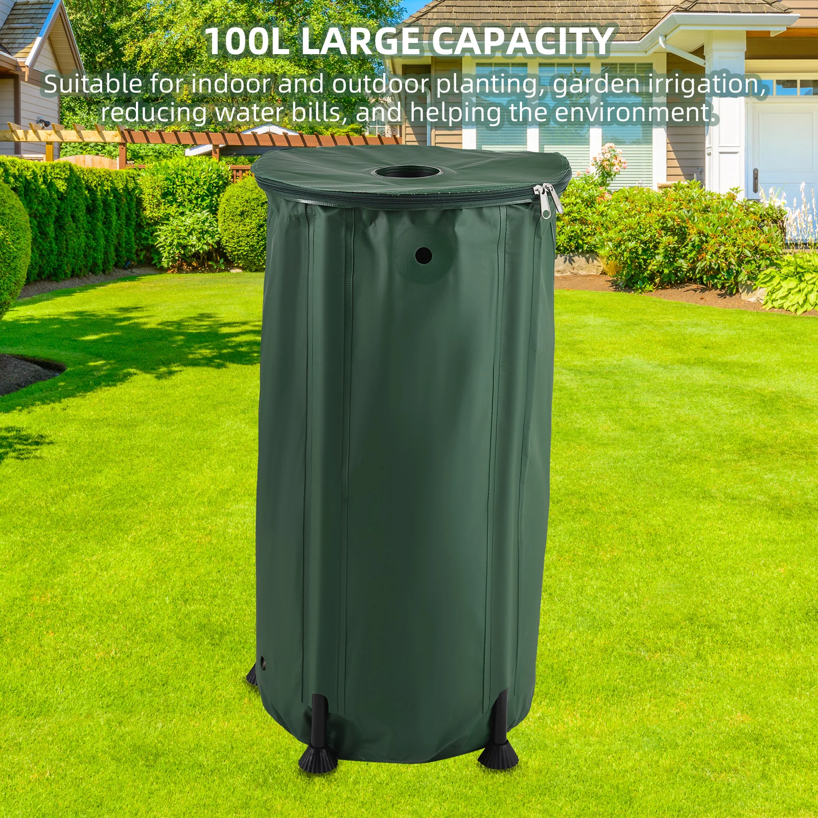 다운 스파우트 필터 및 오버플로 밸브가 있는 휴대용 빗물 수집 배럴-500D PVC 타포린, 100L 레인 배럴 키트