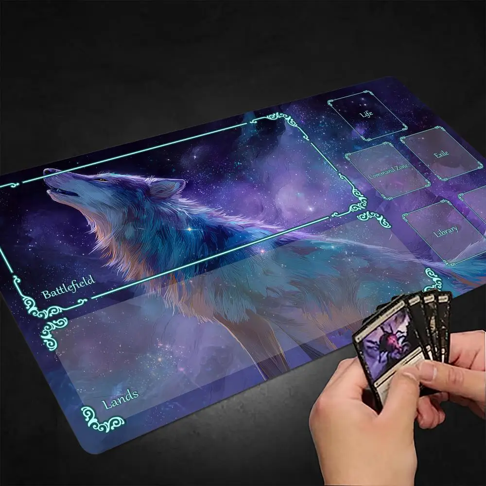 

Digital Art Starry Sky Wolf MTG Playmat Magic Card Mat Stitched Edge Non-Slip Durable Tabletop playmat Board Game Mat for TCG