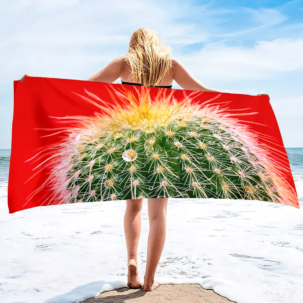 Beach Towel Oversized,Thick Microfiber Beach Towel,Super Absorbent Sand Free Cute Cactus Cool Swim Beach Towels for Kids,Adult