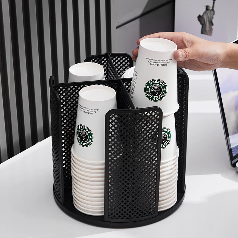 Cross-border Best-Selling Coffee and Milk Tea Paper Cup Holder, Bar Counter Cup and Lid Dispenser, Rotating Storage Rack, Counte