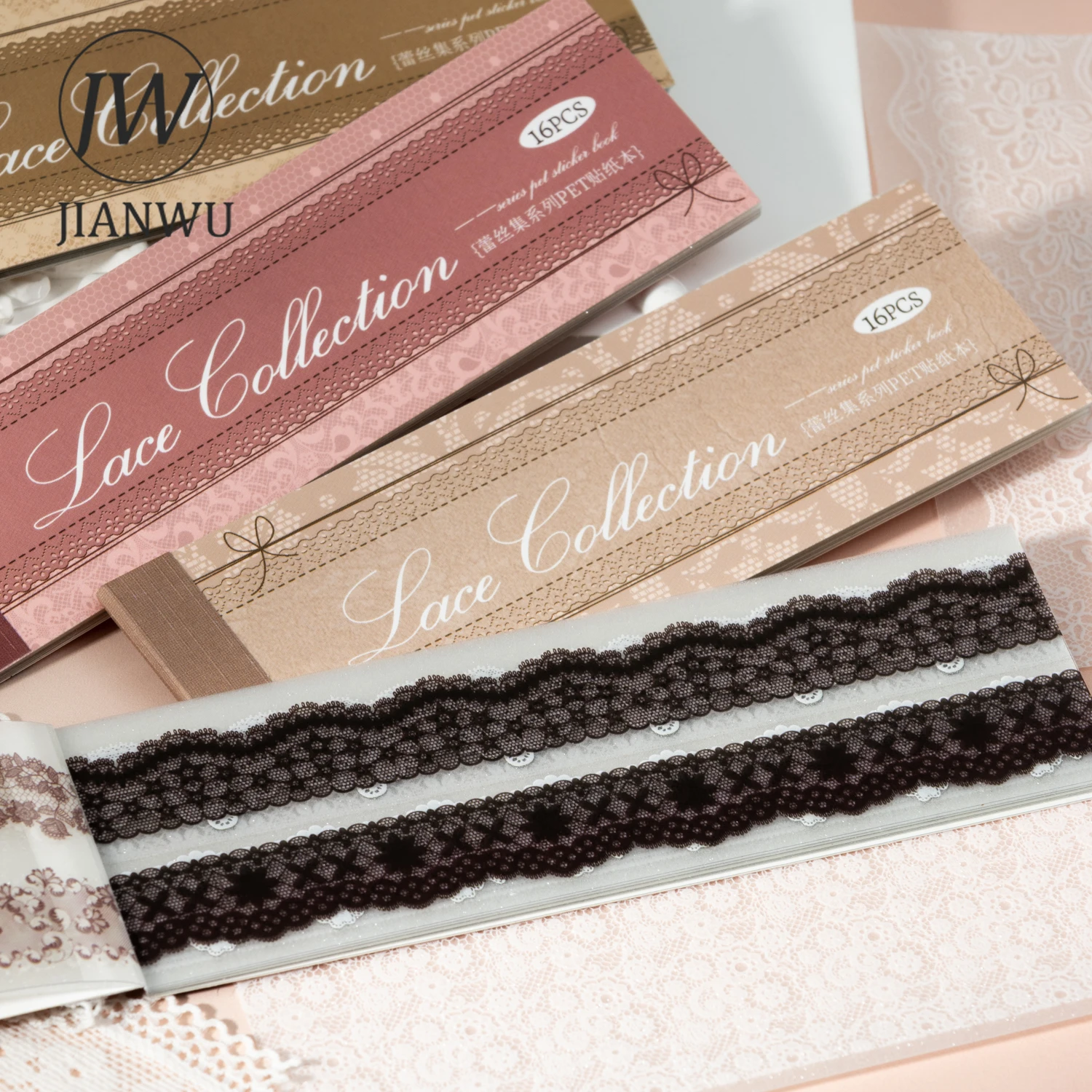 

JIANWU Lace Set Series Vintage Lace Flower Landscape Material Collage Scrapbooking PET Sticker Creative DIY Journal Stationery