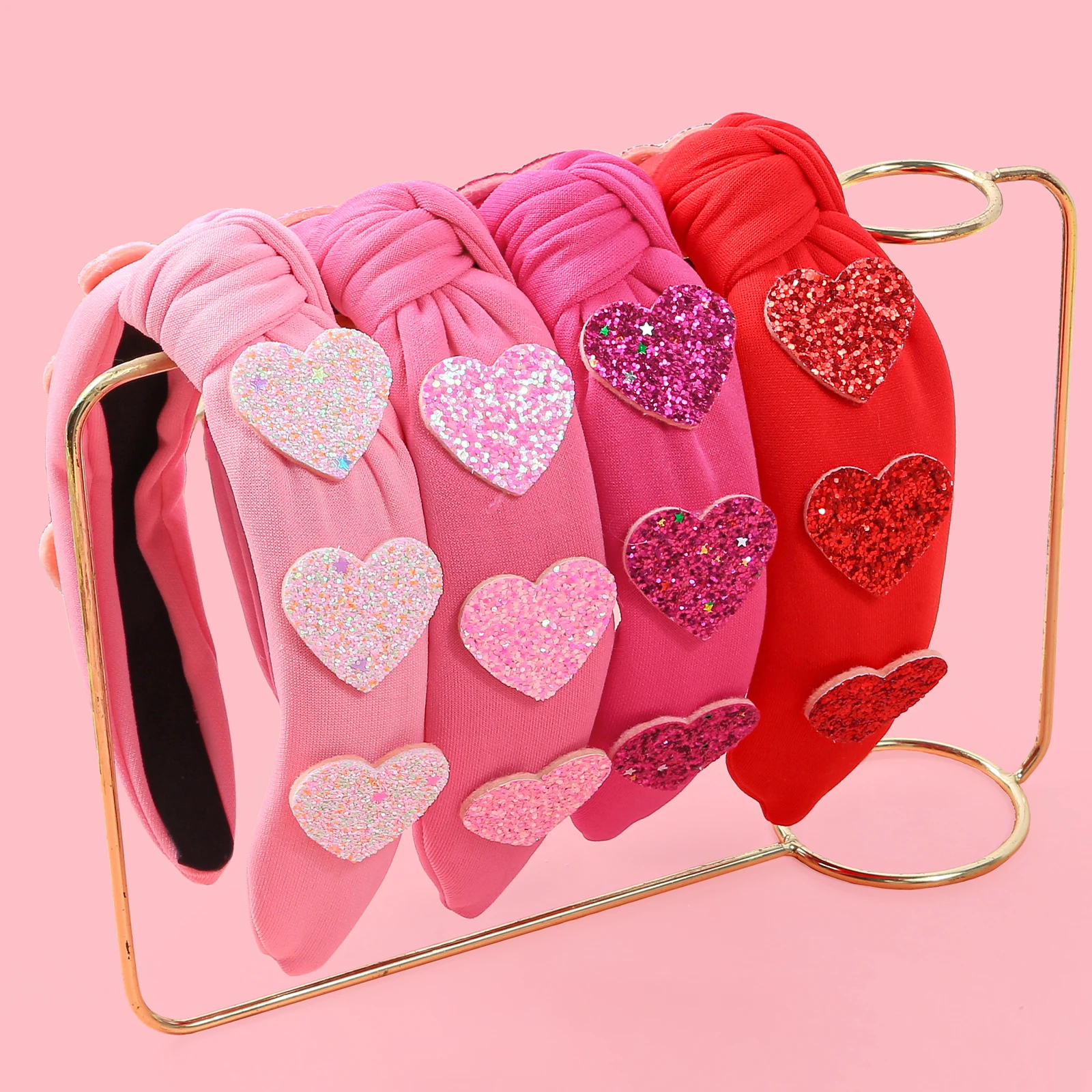 Fashion Glitter Heart Headbands for Girls Valentine's Day Headbands Sweet Fabric Bow-knot Hairbands Women Party Hair Accessories