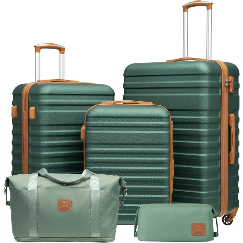 

Coolife Suitcase Set 3 Piece Luggage Set Carry On Hardside Luggage with TSA Lock Spinner Wheels (Dark Green, 5 piece set)