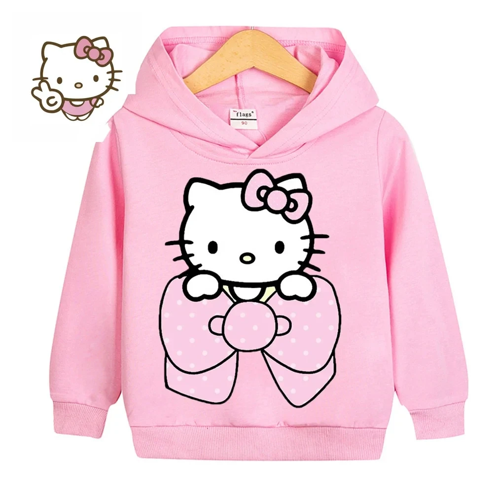 Sudadera con capucha Kawaii de Hello Kitty para niños, ropa de moda para bebés, sudadera cálida para niños, Tops para niños, otoño