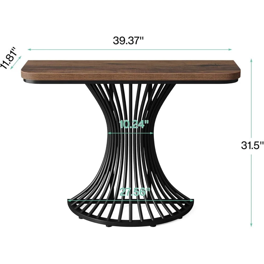 Industrial Entryway Table with Geometric Metal Base, 39-Inch Small Sofa Accent Table for Entrance, Living Room, Hallway