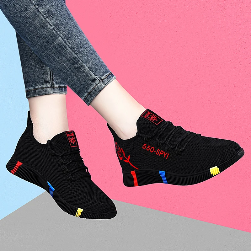 Chaussures de course à lacets pour femmes, baskets de Sport en plein Air, à plateforme, en maille d\'air, respirantes, de marche, de Jogging,