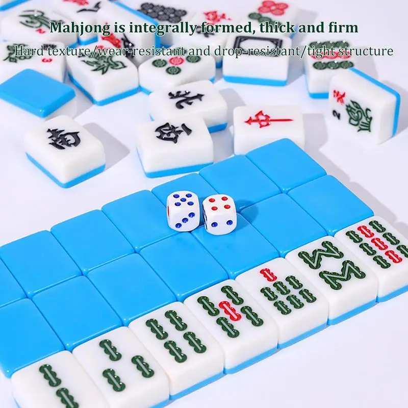 Mahjong da viaggio, gioco tradizionale cinese in versione con custodia, portatile, 144 piastrelle, Mahjong per viaggi, tempo libero in famiglia