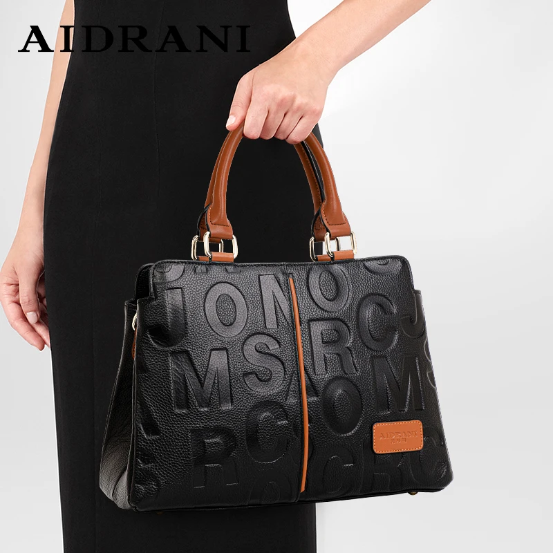 Borsa da donna Aidrani in vera pelle con design a lettera 100% borsa a tracolla in pelle bovina con grande capacità