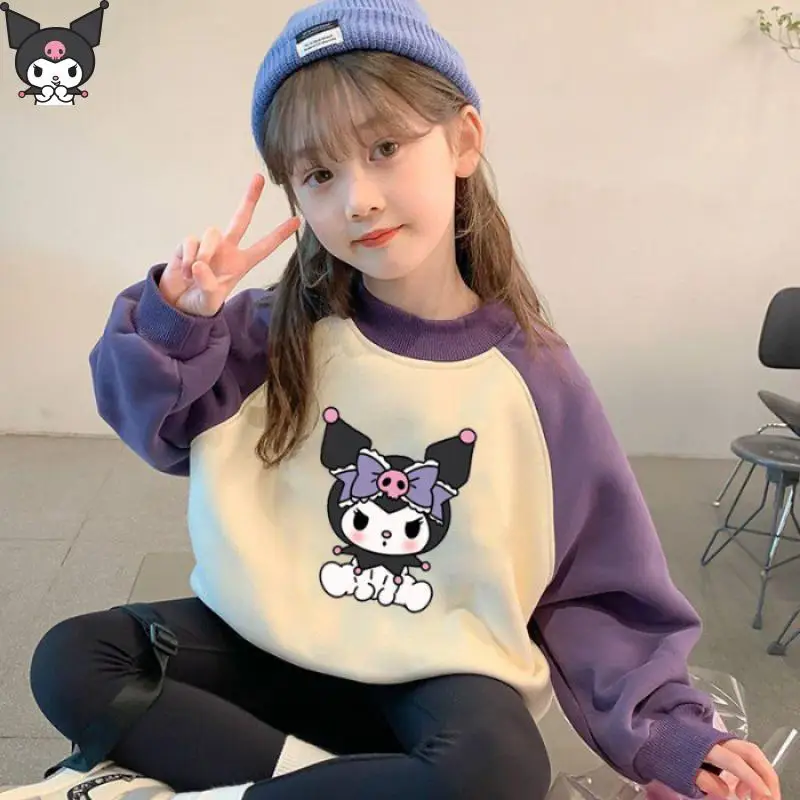 

Cartoon Kuromi Kawaii Girls T Shirt Sweatshirt Anime Sanrio Spring Autumn New Long Sleeved Round Neck Base Fashionable Sweet
