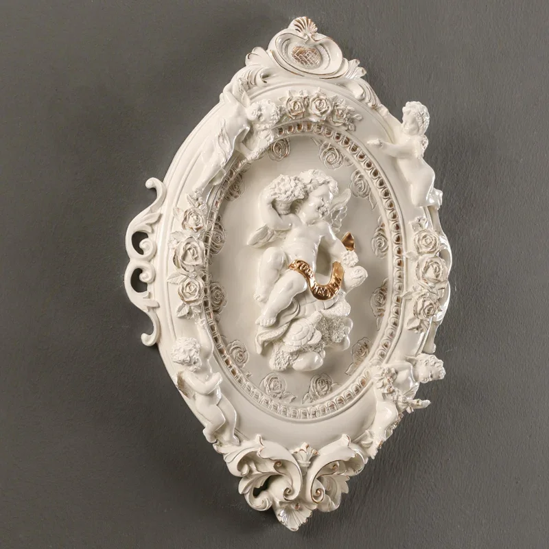 French Angel Wall Sculpture European Vintage Bedside Flanking Decor Dual-Sided Metal Art for TV Bedroom Wall Hanging Painting