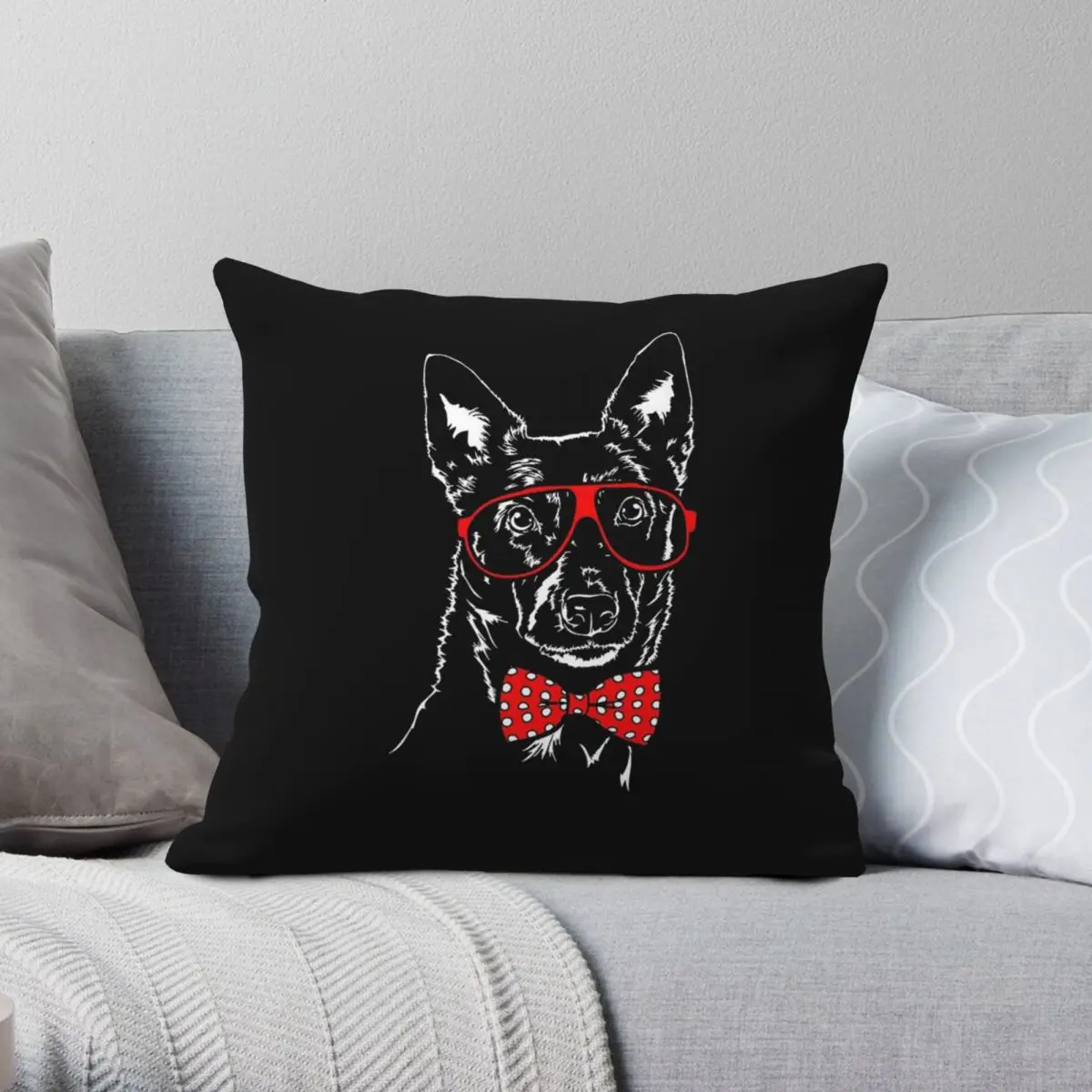 Australian Kelpie With Glasses Square Pillowcase Polyester Linen Velvet Creative Zip Decorative Sofa Cushion Cover 45x45