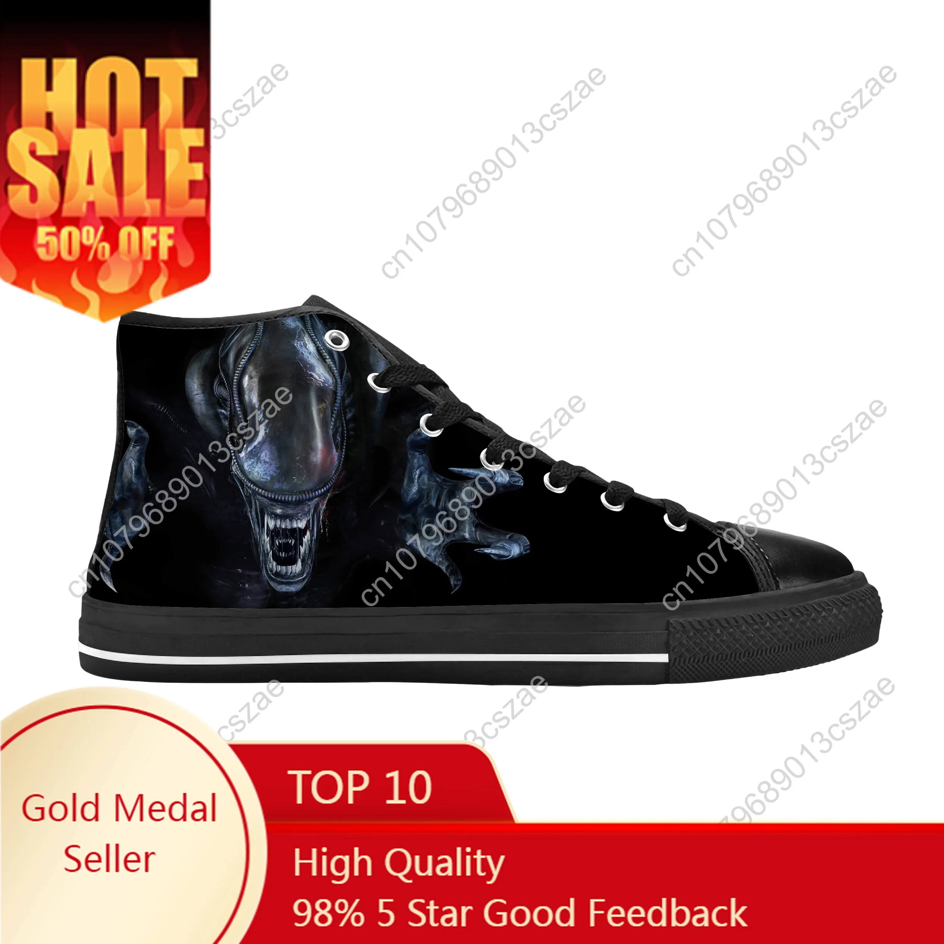 Hot Xenomorph Alien Horror Scary Gothic Halloween Casual Cloth Shoes High Top Comfortable Breathable 3D Print Men Women Sneakers