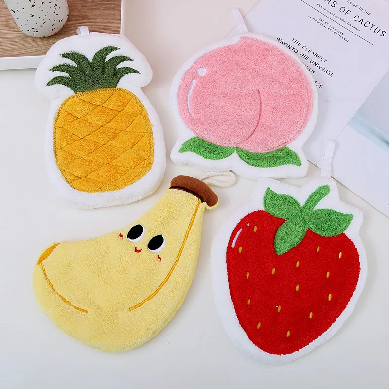 

1pcs Hand Towel Cute Fruit Kitchen Towels Absorbent Hanging Towel Kitchen Cleaning Cloth Quickly Dry Hand Towel for Bathroom