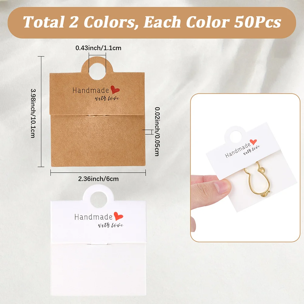100Pcs 2 Colors Keychain Display Cards White Jewelry Ring Cards Paper Colorful Blank Rectangle Hanging Word Handmade Cardstocks