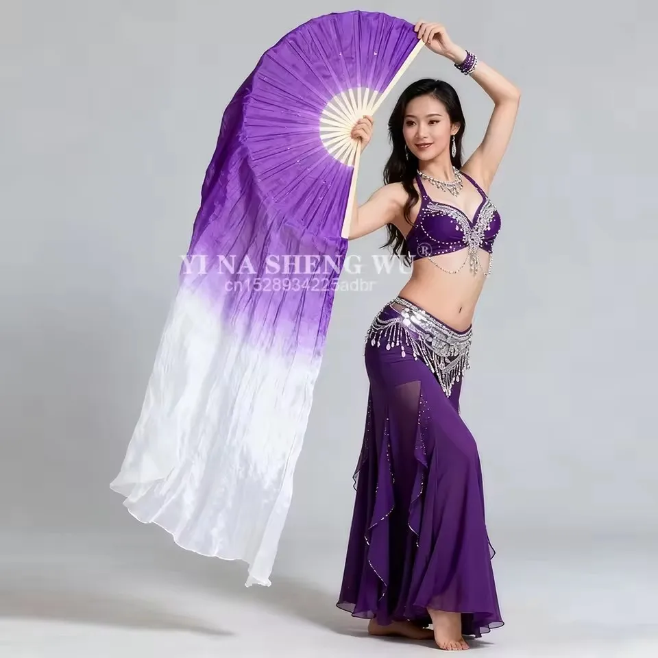 High Quality 100% Real Silk Belly Dance Fans Dance Performance Handmade 1 Pc Left+1 Pc Right Hand Gradient Colors New