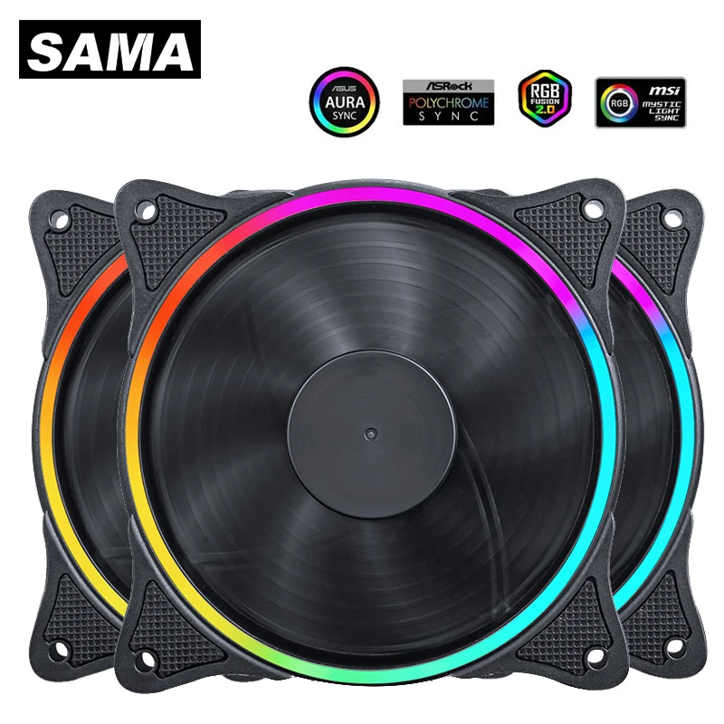 サマ白A-RGB 1-8個のpcケースファン120ミリメートル3PIN 5 12v rgb slicentゲーマーcabiner冷却1200rpm 33CFMラジエーター12センチメートルpcアクセサリ