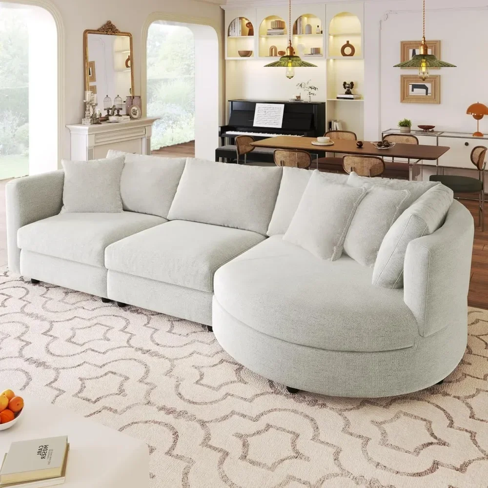 

L-Shaped Corner Oversized Sectional Sofa Couch W/3 Pillows and And Curved Chaise Seat, Convertible Sofa&Couch