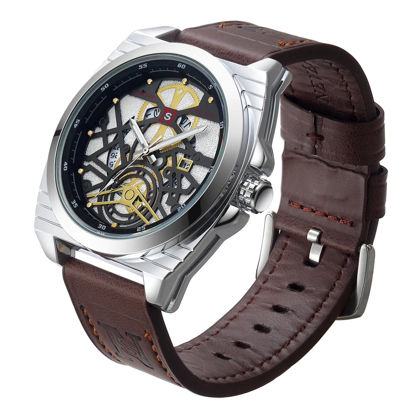 ساعة يد كوارتز مقاومة للماء من UTHAI-Men ، إضاءة ليلية ، تقويم ، عصري ، عمل ، رياضة ، حزام ، ساعة ، موضة رجالية ، جديدة