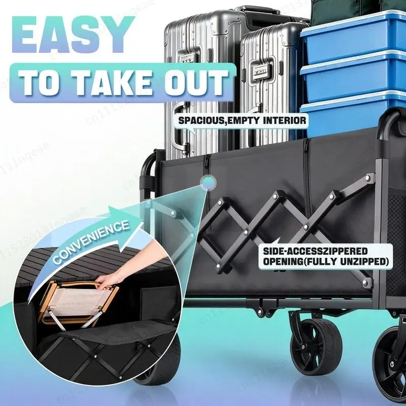 Folding Trolley with Table Board Heavy-duty Multifunctional Lightweight Adjustable Handle Camping Stall Handling