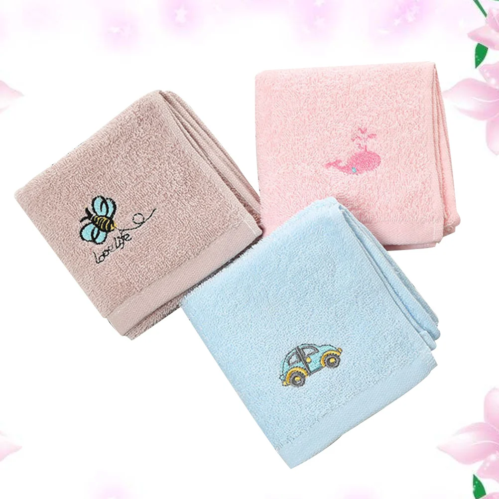 

3pcs Cartoon Towels 50Cm X 25Cm Premium Cotton Embroidered Kids Hand Towels Absorbent Washcloths For Face Household Use Blue