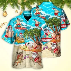 Mens Hawaiian Shirt Funny Santa Claus 3d Print Christmas Hawaiian Shirt Men Women Fashion Short Sleeve Shirts Beach Blouse Party