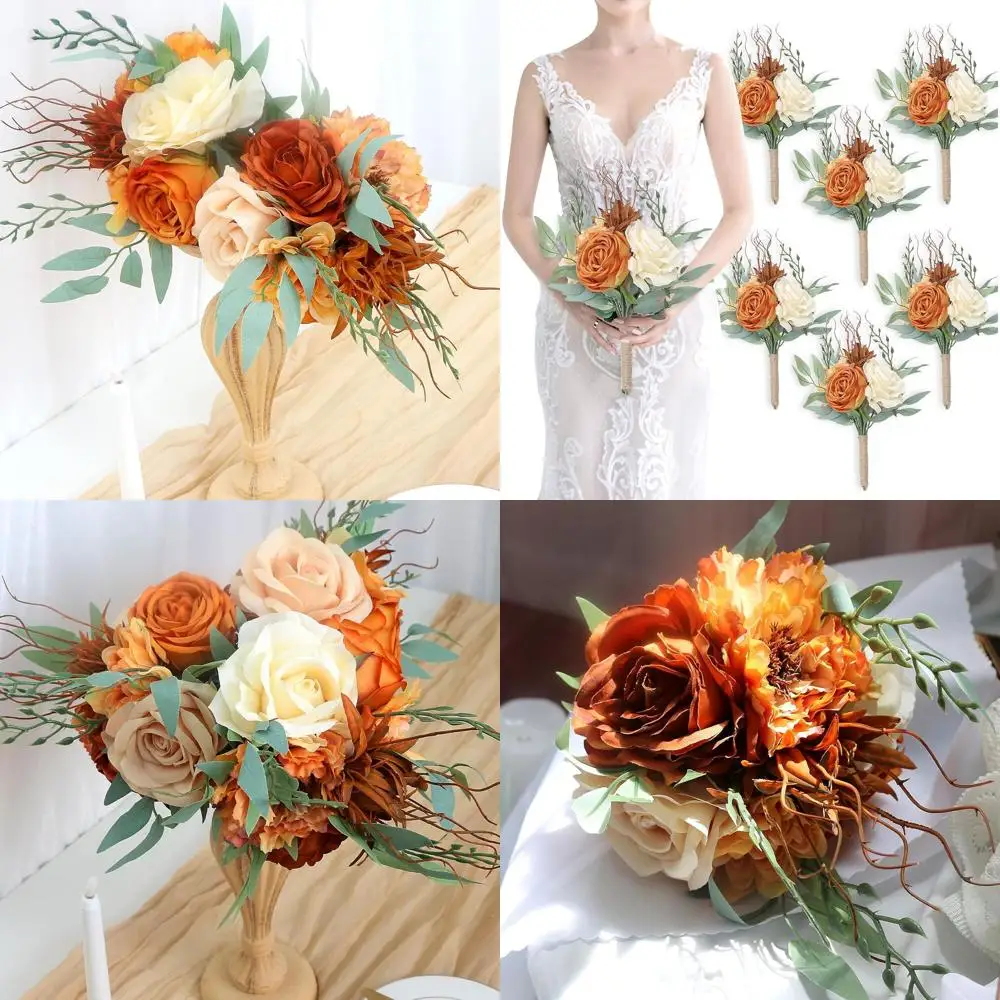 

Искусственные букеты цветов цвета обожженного апельсина для подружек невест, свадеб и праздничного декора