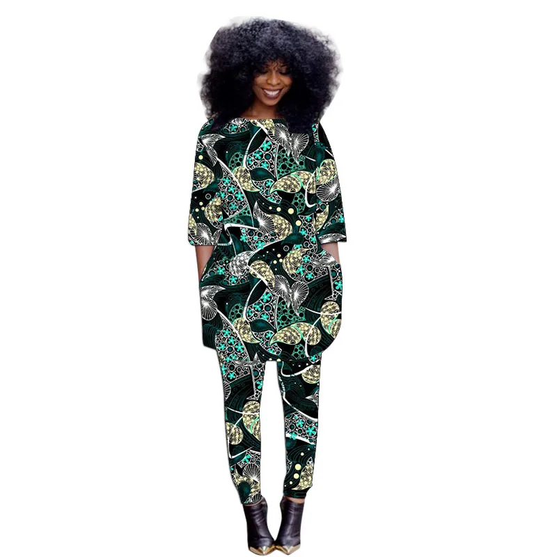 Autumn African Women's Groom Suit African Outfits Half Sleeve Tops Patch Pants Tailor Made Female Ankara Outfit