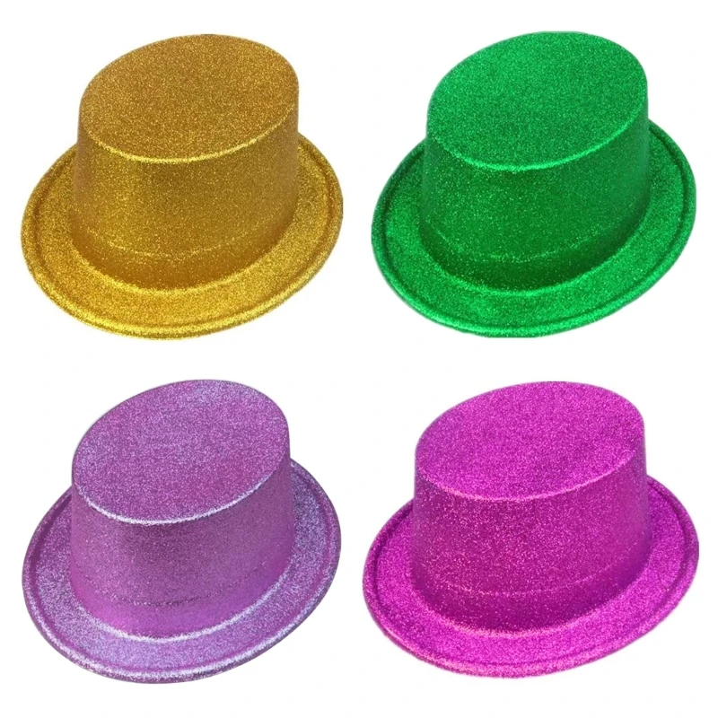 Magician Top Hat Jazz Fedora hat Bowler Top Hat Solid Color Party Show hat Flickering Glitter Top Hat for Kids perform