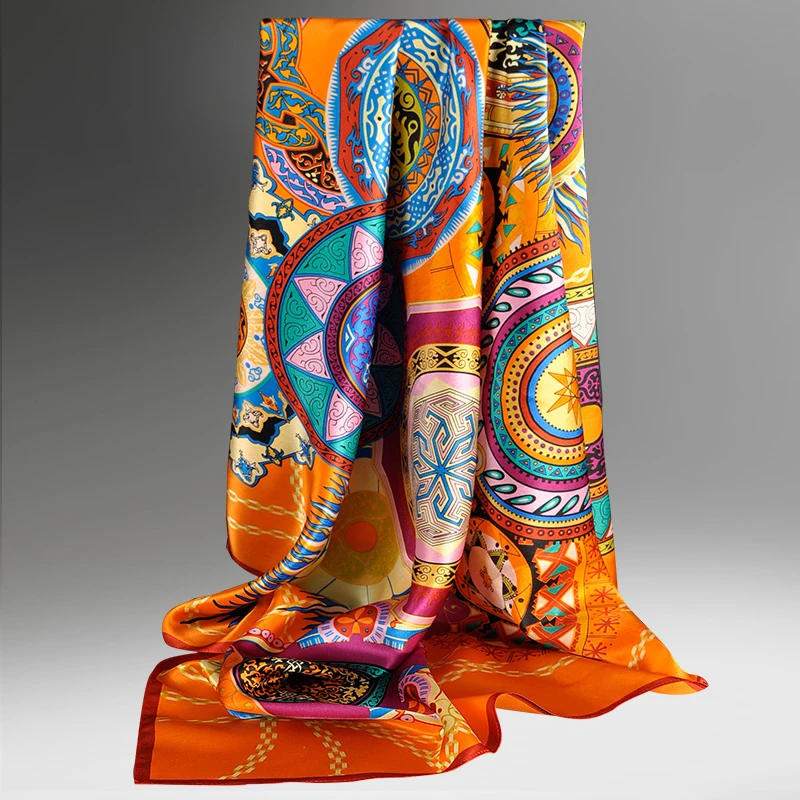 Bufanda cuadrada de seda 100% auténtica para mujer, pañuelo de seda pura con estampado Natural para el cuello, Foulard cuadrado, 88x88cm