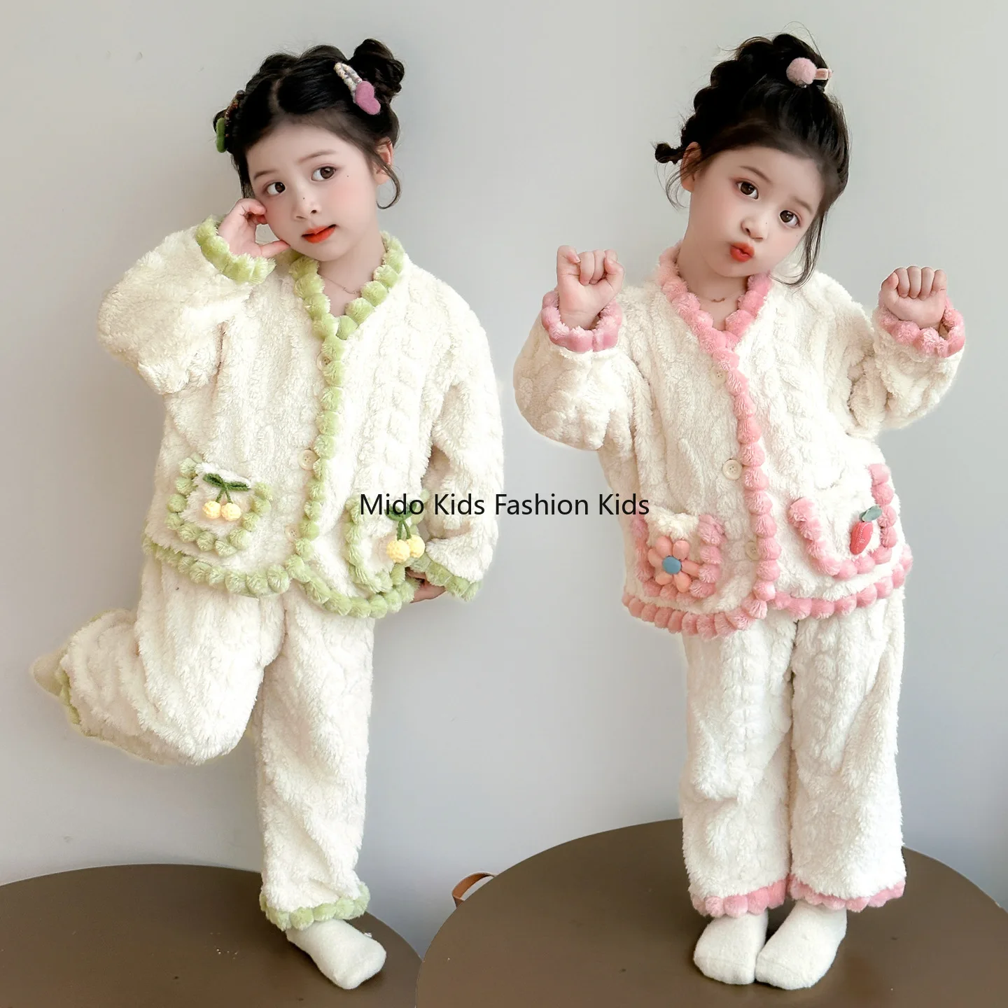 

От 1 до 12 лет детский осенне-зимний фланелевой пижамный комплект, домашняя одежда для девочек, теплые пижамы для девочек, комплект из двух предметов, 90-140 см