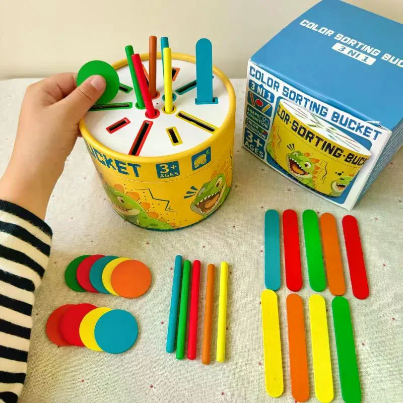 1 Zestaw Drewnianych Zabawek Edukacyjnych dla Dzieci: Gra w Dopasowywanie Kolorów i Kształtów, Koszyk do Sortowania, Prezent Montessori dla Maluchów