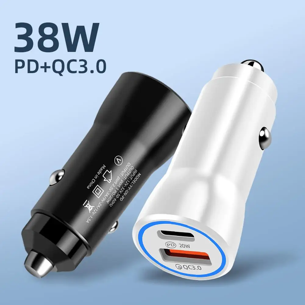 38W USB Car Charger Type C Fast Charging Phone Adapter For Xiaomi PD Phone Charger Car Adapter Socket Cigarette Ligh M8F1