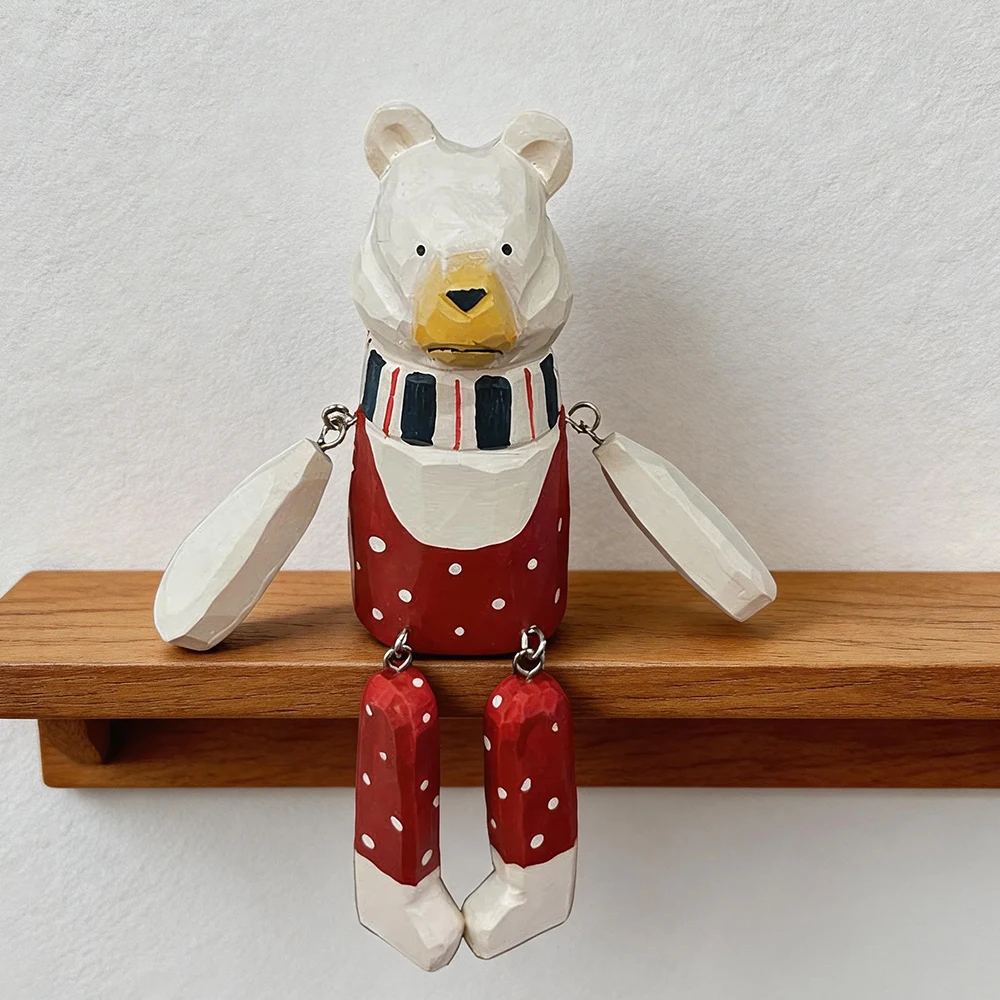 Handgeschnitzte Holzfigur Weißer Eisbär als Regaldekoration mit Beweglichen Gliedmaßen, Rustikale Heimdekoration, Weihnachtsgeschenk – Detail 2