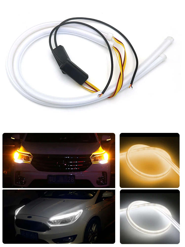 2PCS DRL Auto Flexible LED Tagfahrlicht Blinker Lampe Rohr Streifen für BMW e90 e46 e60 toyota ford golf renault vw