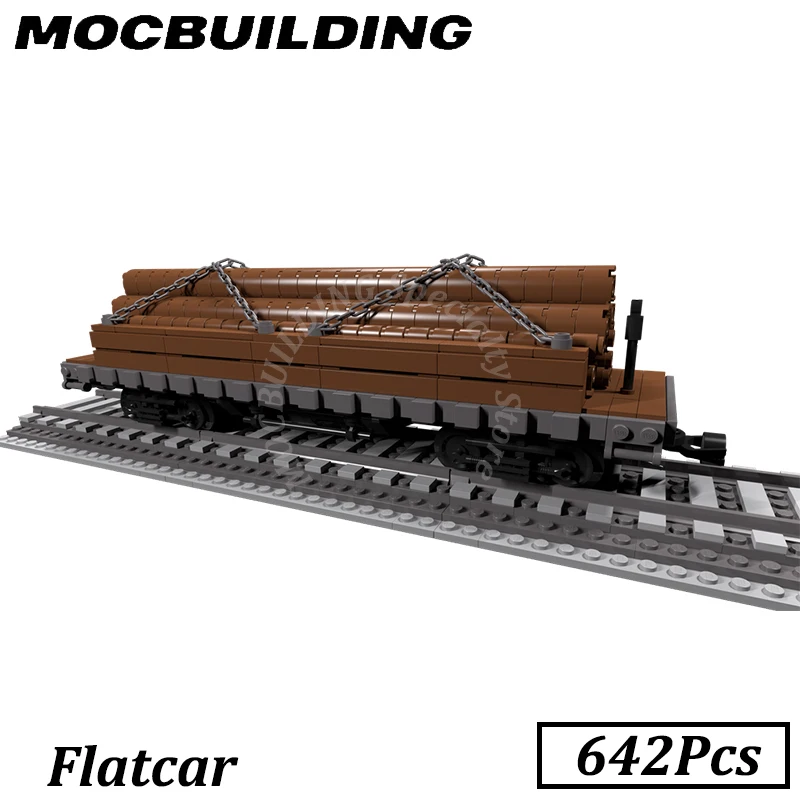 Flatcar Car Train Model accessori ferroviari MOC Building Blocks mattoni Display giocattoli da costruzione regali di compleanno natale