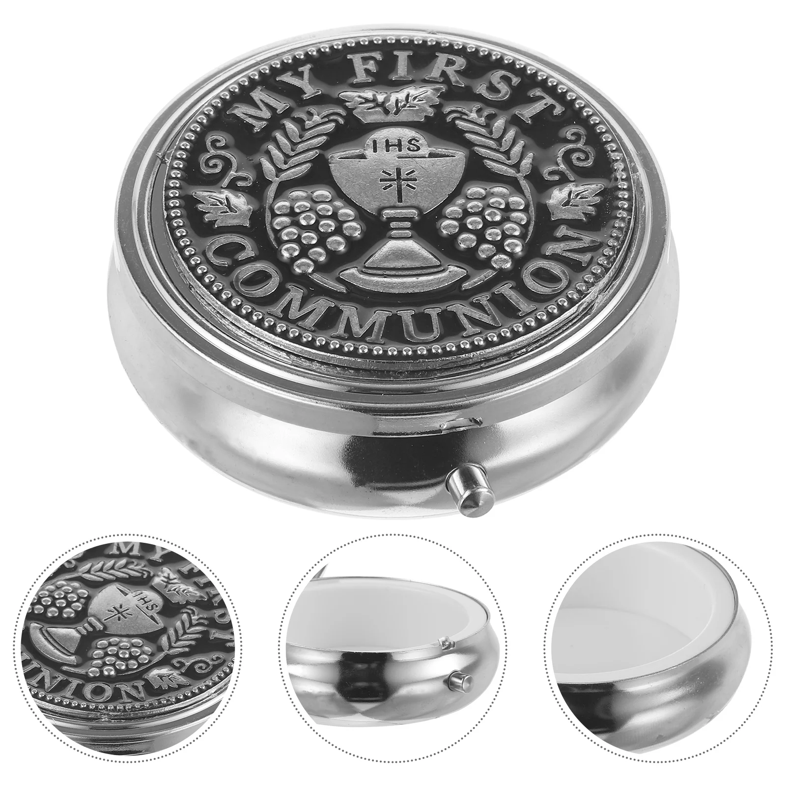 Petits autocollants circulaires en alliage de zinc pour hommes, boîte-cadeau chapelet, étui à bijoux, boîtes saintes, métal rétro