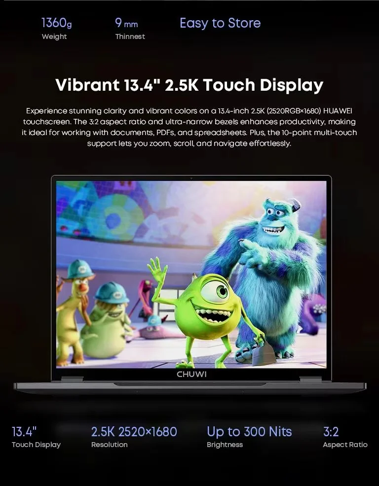 CHUWI FreeBook Tablet Laptop2-in-1 Intel N150 13,5 '' FHD touchscreen 16 GB LPDDR5 RAM 512 GB SSD WIFI6 BT5.2 Windows 11 notebook