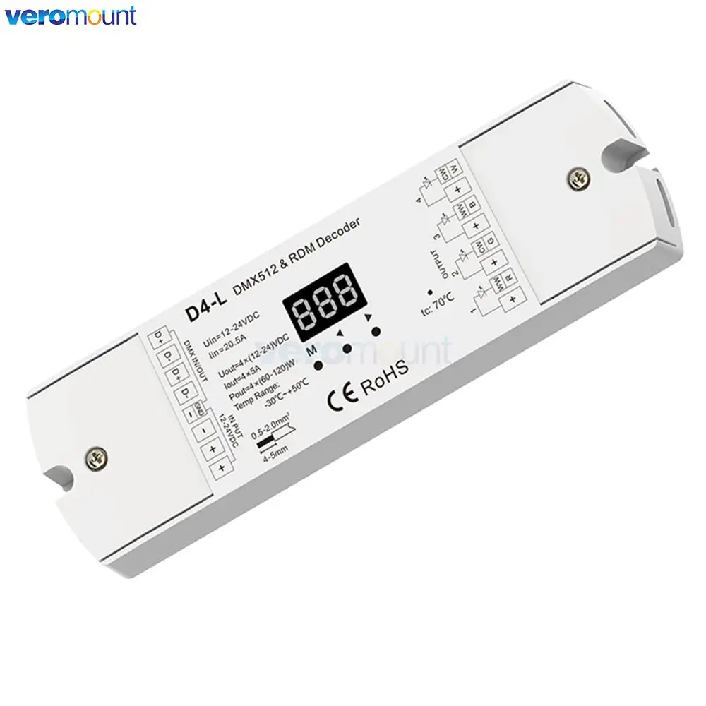 Skydance 4/5 Channel DMX512 CV Decoder D4 D4-E D4-P D4-XE D4-L D5 D12 D24 D12A D24A 12V 24V DC 4CH 5CH RDM DMX Signal Controller