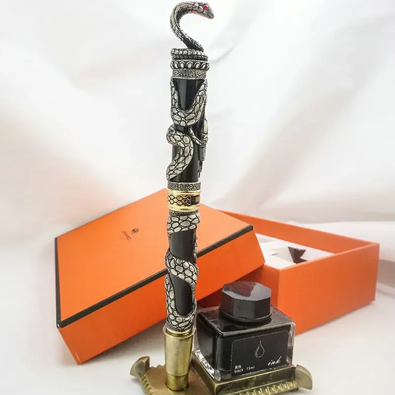 High Quality Jinhao Metal Snake Fountain Pen Luxury Calligraphy Ink Pen with Iridium Cobra 3D Pattern 0.5 Nib Office Gift