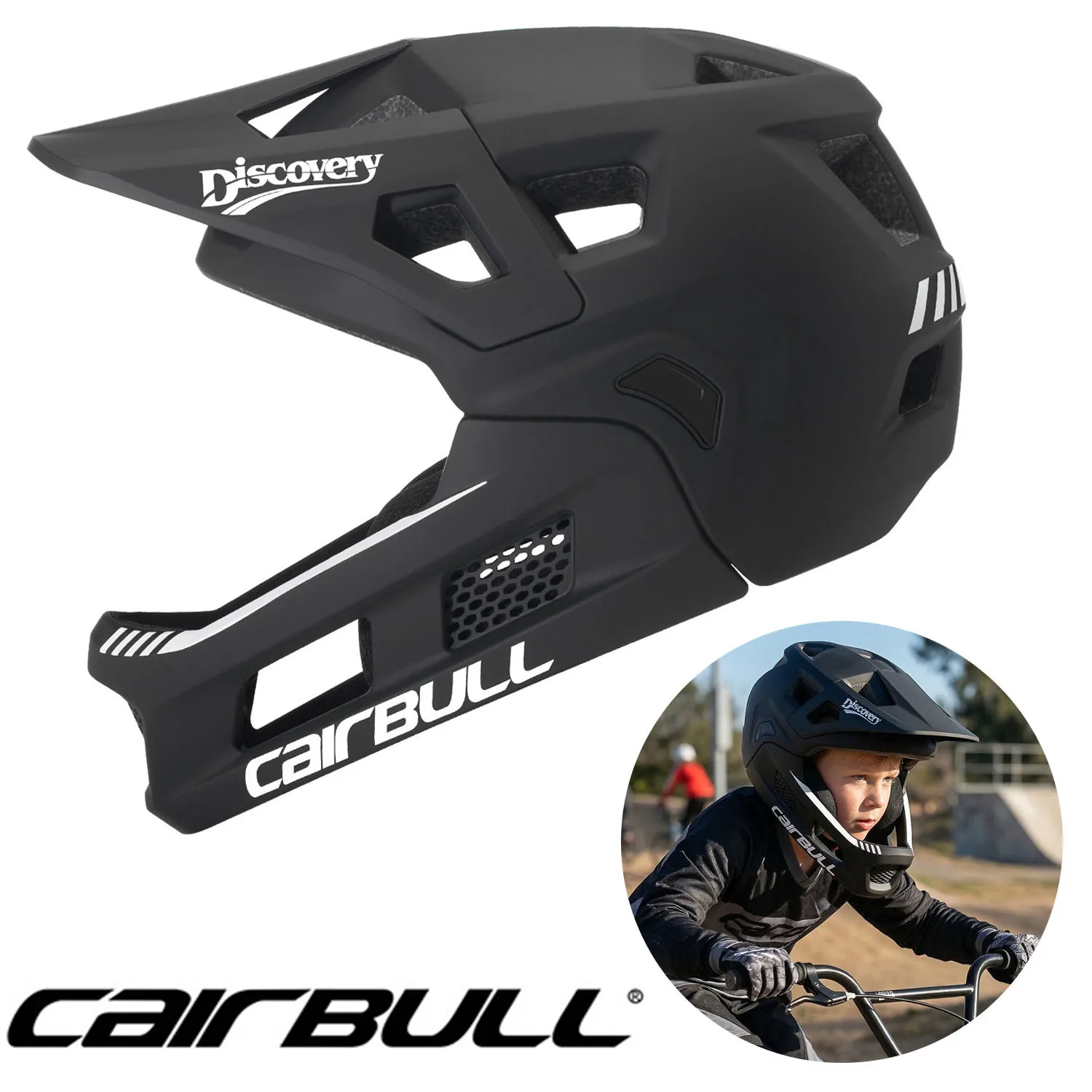 Casco Integral para Bicicleta de Montaña Cairbull para Niños con Protector de Barbilla Extraíble, Equipo de Protección para BMX, MTB y Descenso
