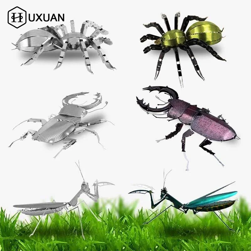 1 مجموعة بازل قطع اللعب سلسلة الحشرات لتقوم بها بنفسك تجميع صغير ثلاثية الأبعاد لغز معدني اللون اليعسوب نموذج للأطفال 14 + هدية الكبار