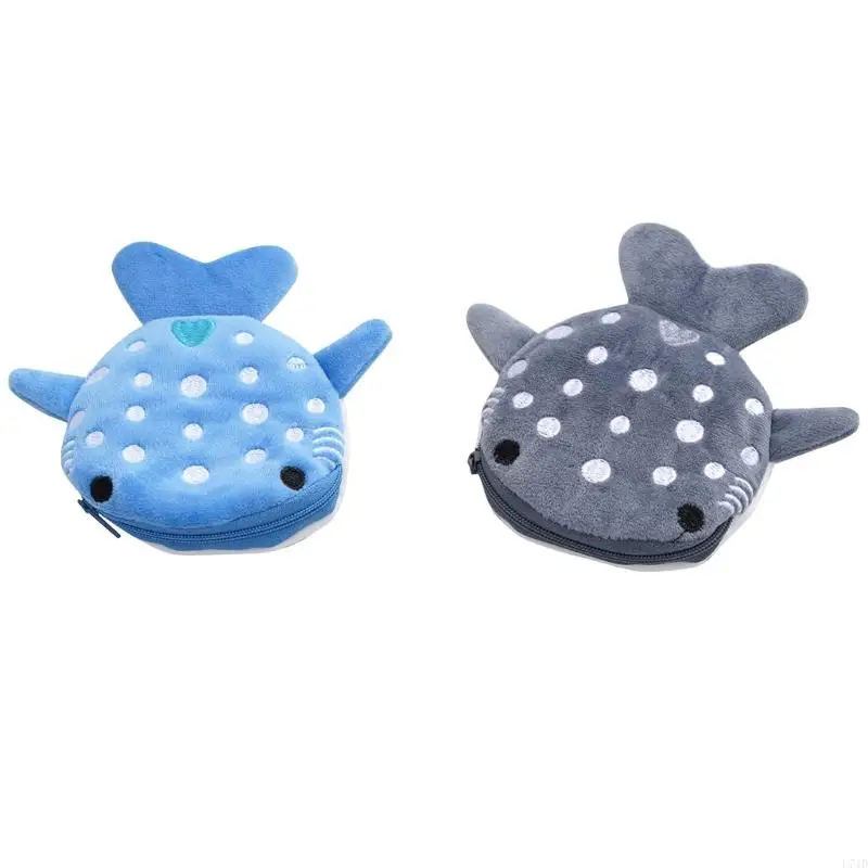 

L74D Plush Shark Coin Purse for Women Whale Zipper Wallet Perfect for Change Keys and Earphones