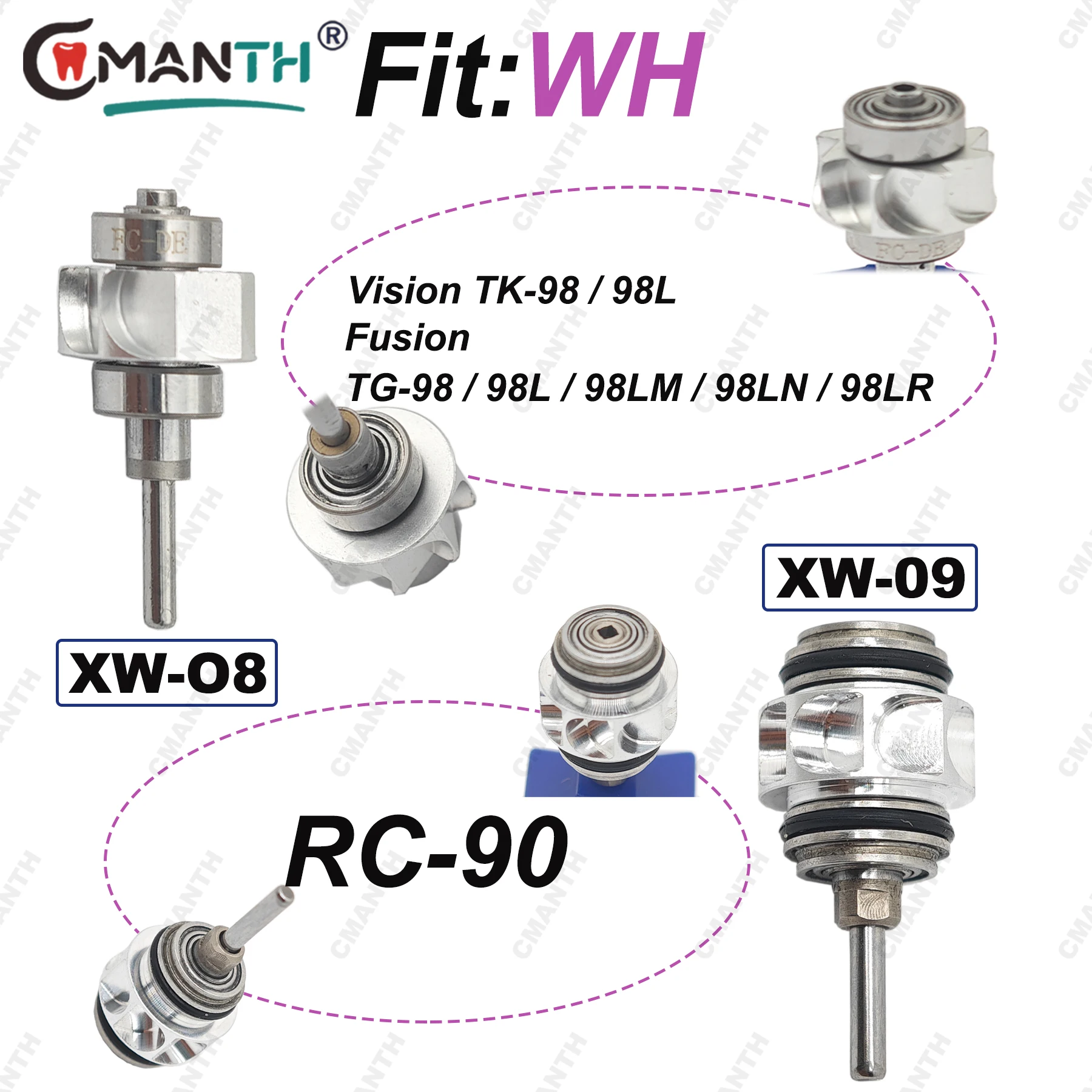 CMANTH Dental Handpiece Cartridge Air Rotor Fit  Vision TK-98L RC 90 High Speed Handpiece Accessories
