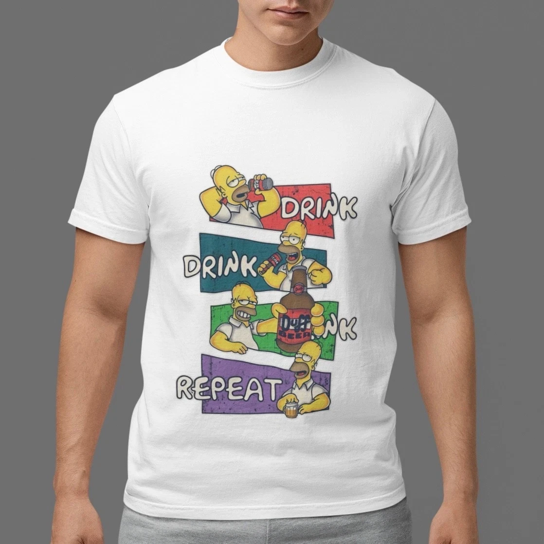 Camiseta Homer Simpson, camiseta gráfica divertida de cerveza, camiseta de bebida repetida Duff, Top Retro de dibujos animados