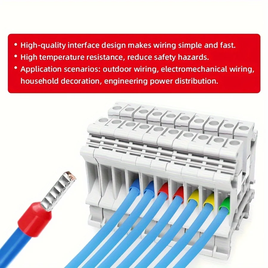 Combinaison de bornes de tubes électriques, 100 pièces, bloc tubulaire VE, connecteurs d'extrémité de cordon, connecteur de fil de câble