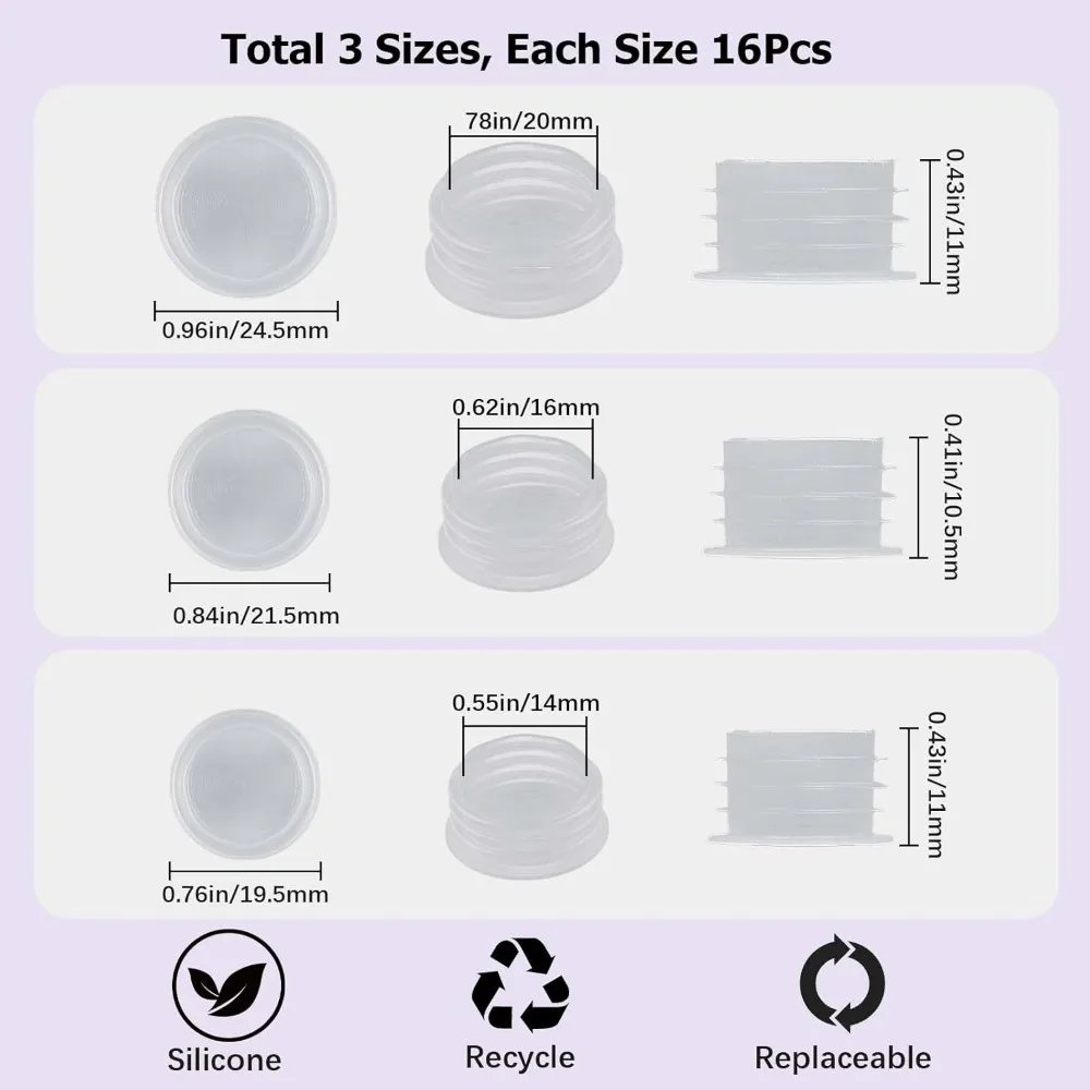 투명 플라스틱 와인 병 마개, 소금 및 후추 셰이커, 스토퍼 교체 제작 키트, 49/64 인치 ~ 31/32 인치, 3 가지 크기, 48 개