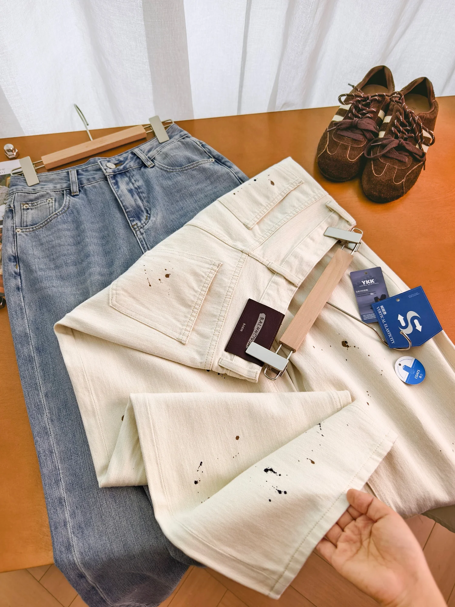 

Свободные хлопковые джинсы прямого кроя, дышащие повседневные женские джинсы с завышенной талией для весны, осени и зимы