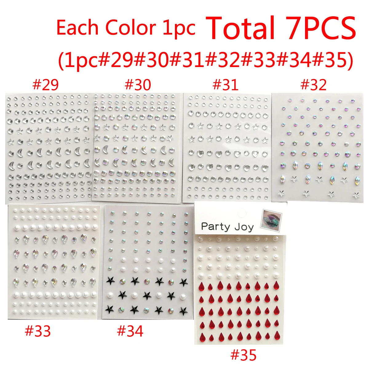 7 Arkuszy/Zestaw Tatuaże Tymczasowe 3D Naklejki z Klejnotami Makijaż Oczu Klejnoty Naklejki na Imprezy Koncerty Boże Narodzenie Fałszywe Tatuaże