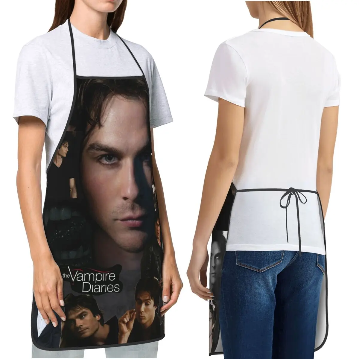 The Vampire Diaries Damon Salvatore Apron Chef Cooking Cuisine Tablier Bib Kitchen Cleaning Pinafore for Women Men Gardening