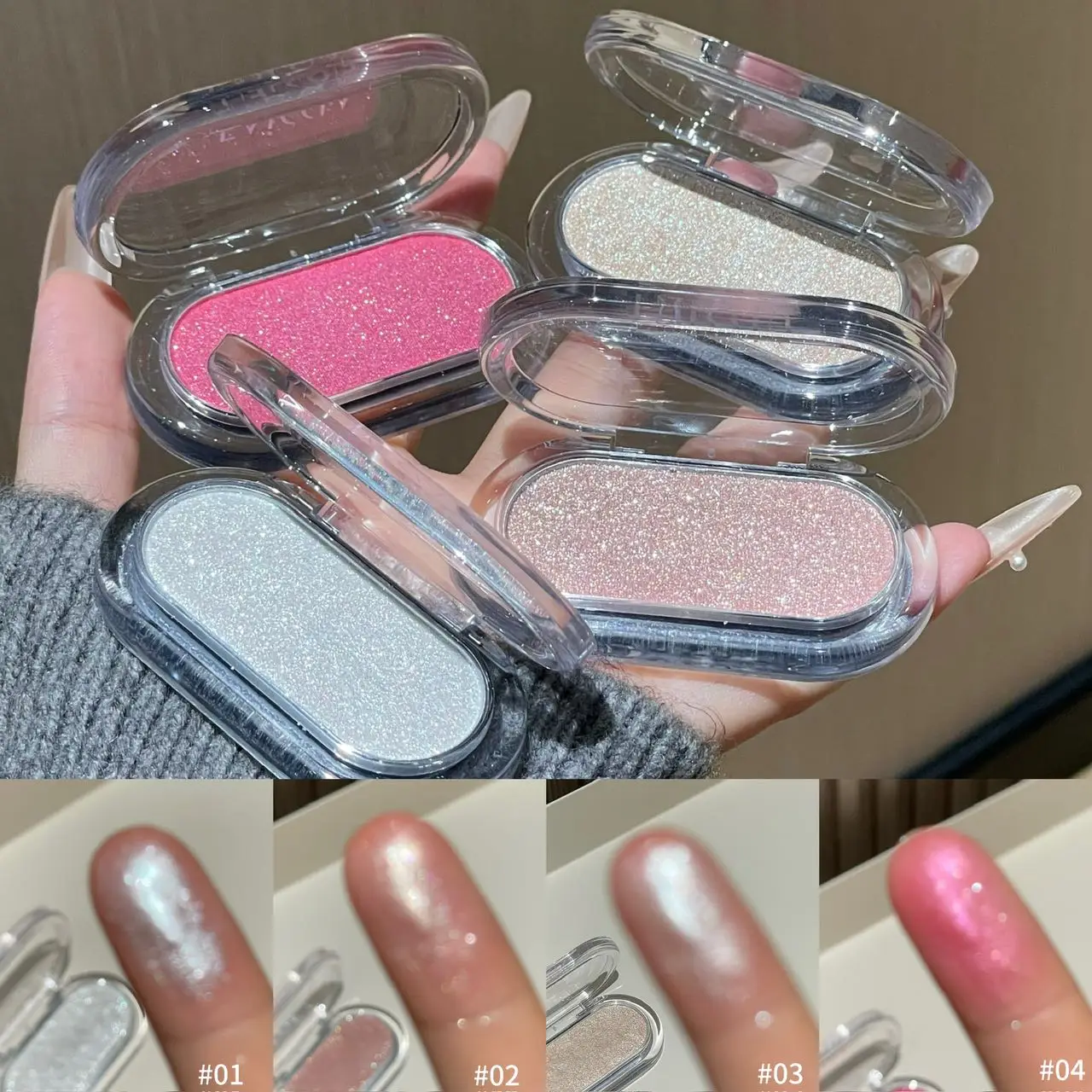 FAICCIA Multi‑use Highlighter Powder Shimmer Glitter Eyeshadow Pearlescent Face Brightener Stereo Natural Makeup Cosmetics
